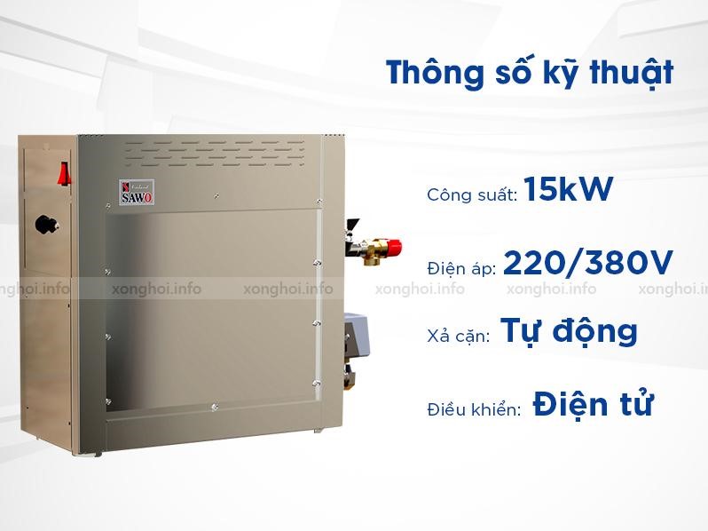 Thông số kỹ thuật của máy xông hơi ướt hiệu Sawo STN-150-3-SST