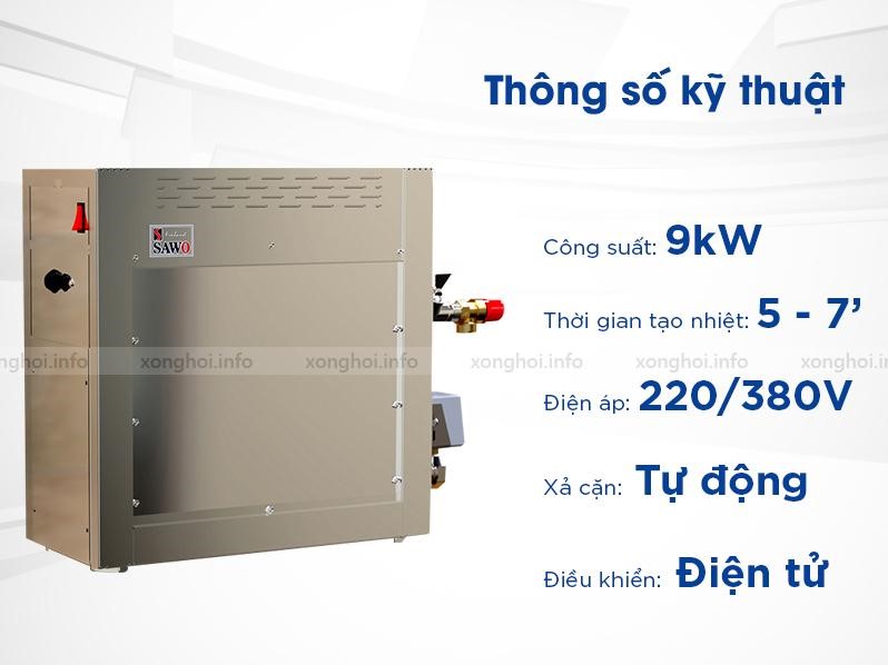 Thông số kỹ thuật của máy xông hơi ướt hiệu Sawo STN-90